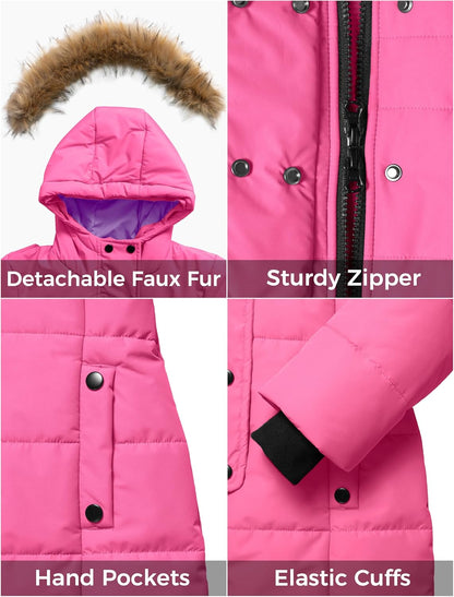 Girls' Long Winter Coat Parka Waterproof Warm Puffer Jacket